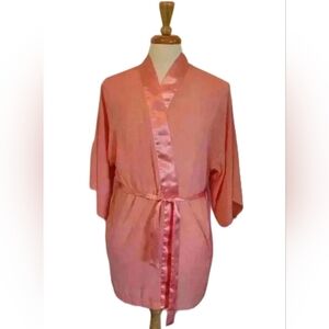 Vintage Victoria’s Secret Pink Satin Trim Short Kimono Robe  One Size 80s / 90s